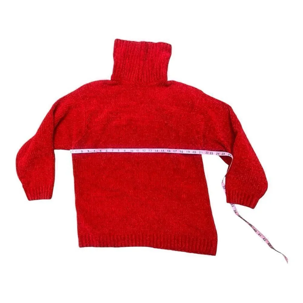 Vintage Liz Wear Red Chenille Turtleneck 80s Shoulder Pads Size Large EUC